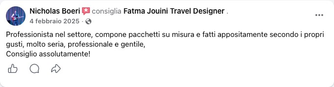 Recensione Facebook di una viaggiatrice di Fatma Jouini Travel Designer