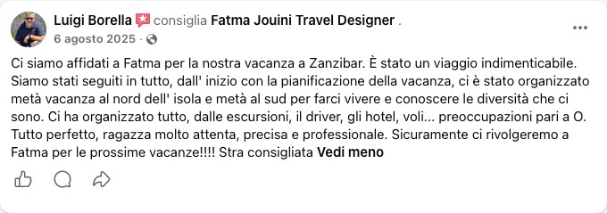 Recensione Facebook di una viaggiatrice di Fatma Jouini Travel Designer