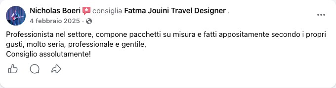 Recensione Facebook di una viaggiatrice di Fatma Jouini Travel Designer