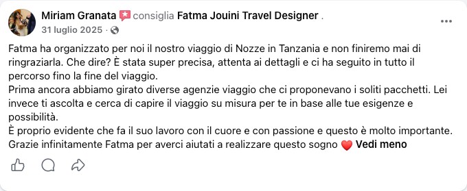 Recensione Facebook di una viaggiatrice di Fatma Jouini Travel Designer