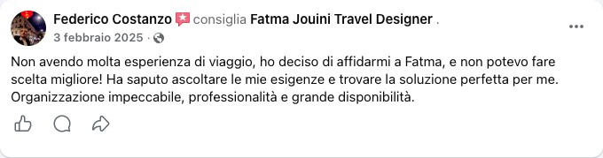 Recensione Facebook di una viaggiatrice di Fatma Jouini Travel Designer