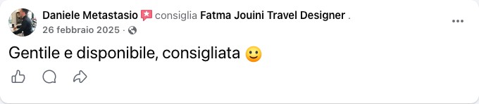 Recensione Facebook di una viaggiatrice di Fatma Jouini Travel Designer