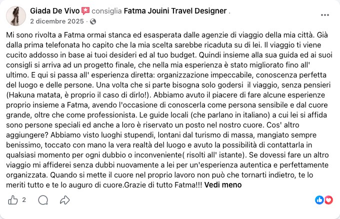 Recensione Facebook di una viaggiatrice di Fatma Jouini Travel Designer