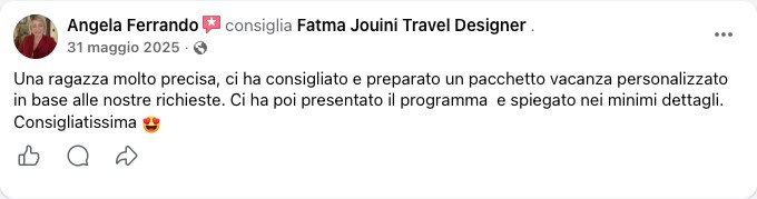 Recensione Facebook di una viaggiatrice di Fatma Jouini Travel Designer