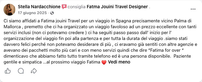Recensione Facebook di una viaggiatrice di Fatma Jouini Travel Designer