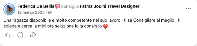 Recensione Facebook di una viaggiatrice di Fatma Jouini Travel Designer